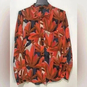 Who What Wear Floral Tropical Career Business Button Up Long Sleeve Blouse Sz 1X